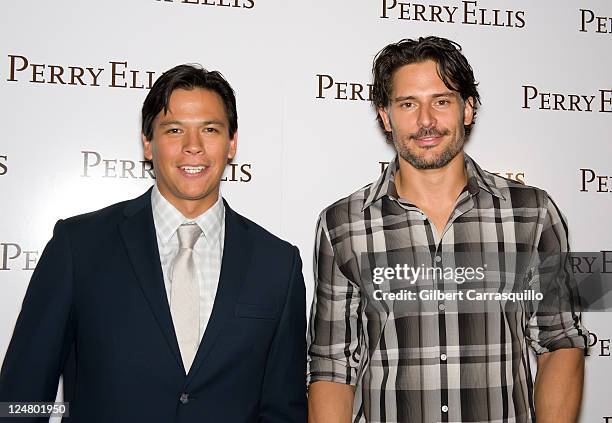 Actors Chaske Spencer and Joe Manganiello attend the Perry Ellis Spring 2012 fashion show during Mercedes-Benz Fashion Week at The Stage at Lincoln...