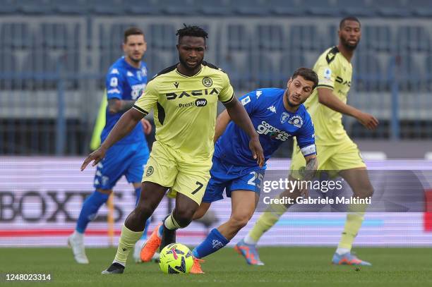 Isaac Success of Udinese Calcio in action against Filippo Bandinelli of Empoli FC during the Serie A match between Empoli FC and Udinese Calcio at...