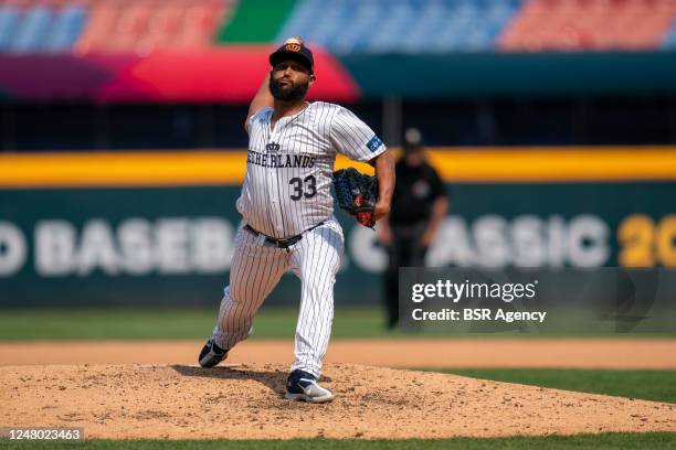 Kevin Kelly of Kingdom of The Netherlands during the second match between The Netherlands and Panama of the World Baseball Classics 2023 at...