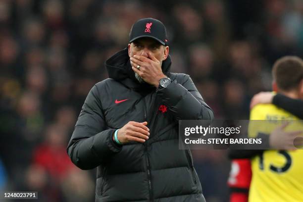 Liverpool's German manager Jurgen Klopp reacts to their defeat on the pitch after the English Premier League football match between Bournemouth and...