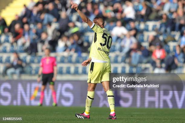 Rodrigo Nascimento França known as Rodrigo Becão of Udinese Calcio celebrates after scoring a goal during the Serie A match between Empoli FC and...