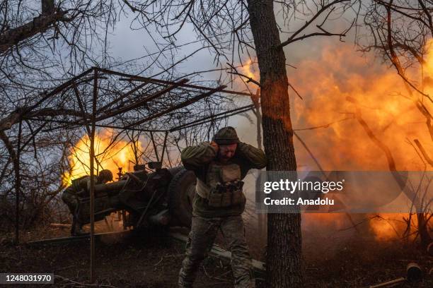 Ukrainian servicemen from the 10th Brigade brigade known as Edelwiess work along the frontline outside of Soledar, Ukraine on March 11, 2023