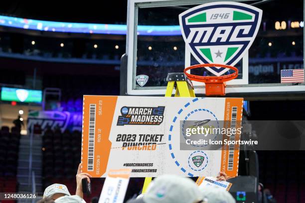 The Toledo Rockets celebrate after punching their ticket to the NCAA Womens Basketball Tournament following the MAC Womens Basketball Tournament...