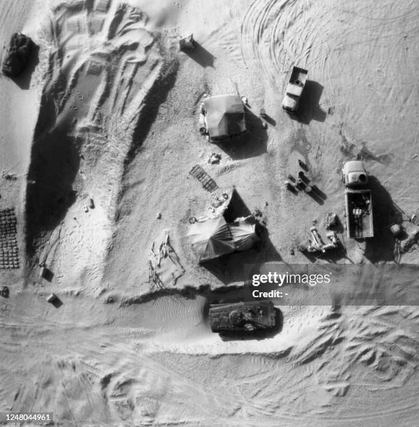 Aeriel view released on February 20, 1986 of the Ouadi Doum Libyan airbase where an air raid was carried out by French aircraft in 1986 in northern...