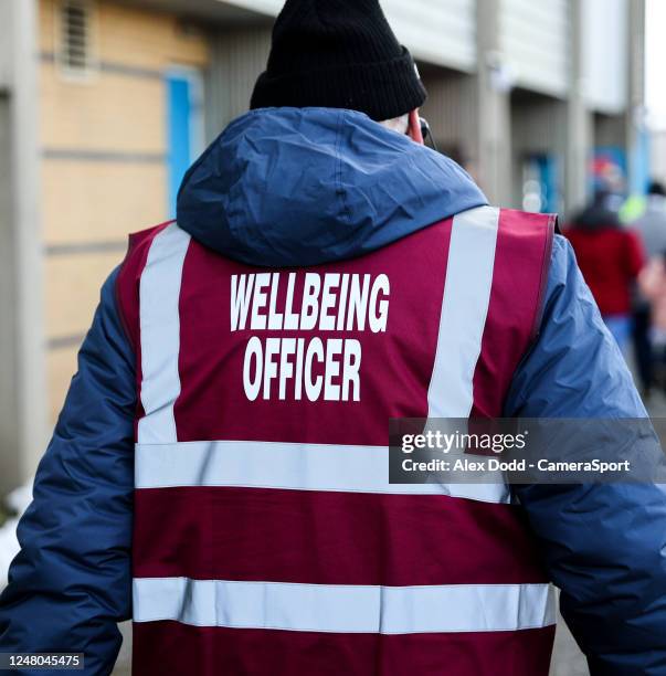 Wellbeing officer goes about his business during the Premier League match between Leeds United and Brighton & Hove Albion at Elland Road on March 11,...