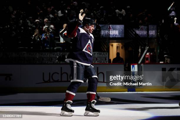 Cale Makar of the Colorado Avalanche is named First Star of the Game against the Arizona Coyotes at Ball Arena on March 11, 2023 in Denver, Colorado....