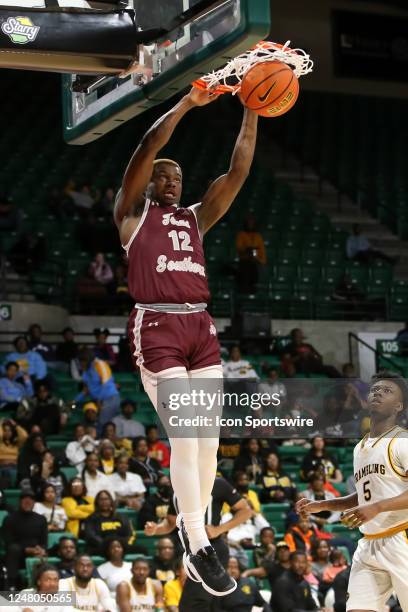 Texas Southern Tigers guard Zytarious Mortle dunks the ball during the SWAC Basketball Championship game between the Texas Southern Tigers and the...