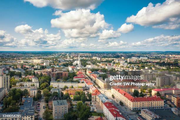 drone photo of the bialystok cityscape, poland - białystok stock-fotos und bilder