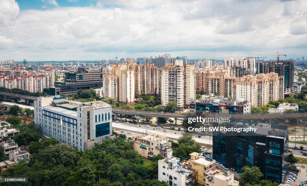 Highway and cityscape in New Delhi, India