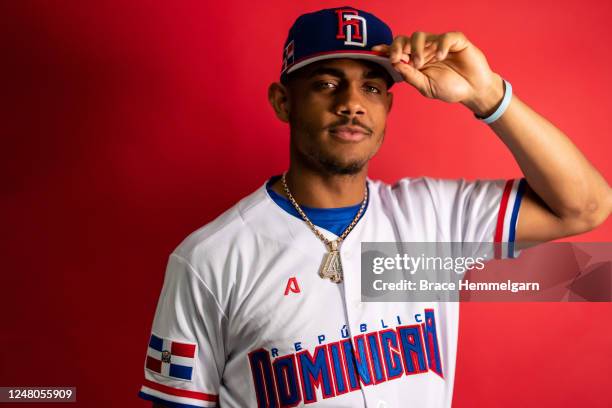 Julio Rodriguez of Team Dominican Republic poses for a photo during the Team Dominican Republic 2023 World Baseball Classic Headshots at Lee County...