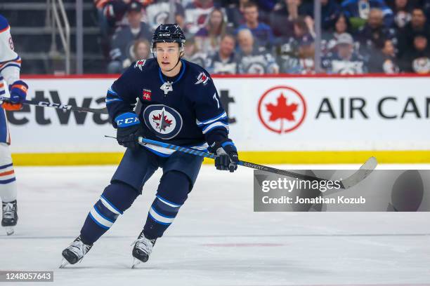 Vladislav Namestnikov of the Winnipeg Jets skates during third period action against the Edmonton Oilers at Canada Life Centre on March 04, 2023 in...