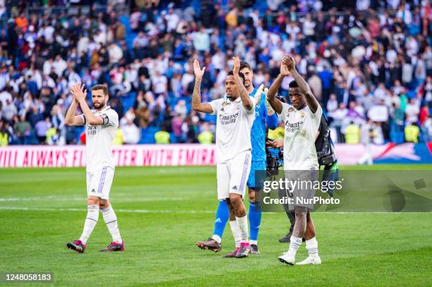 Nacho , der Milito and Vincius Jnior at the end of the football match between Real Madrid and Espanyol valid for the match day 25 of the Spanish...