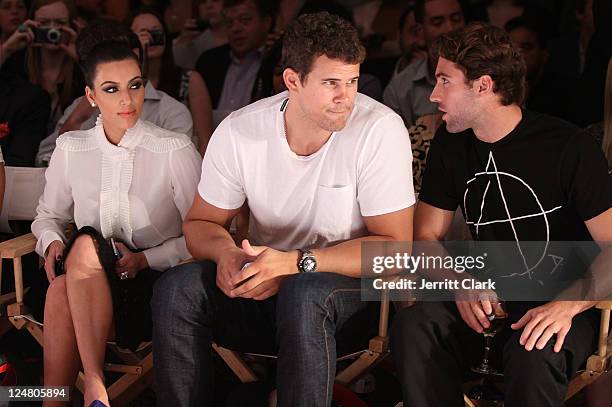 Kim Kardashian, Kris Humphries and Brody Jenner attends the Abbey Dawn by Avril Lavigne Spring 2012 fashion show during Style360 at the Metropolitan...