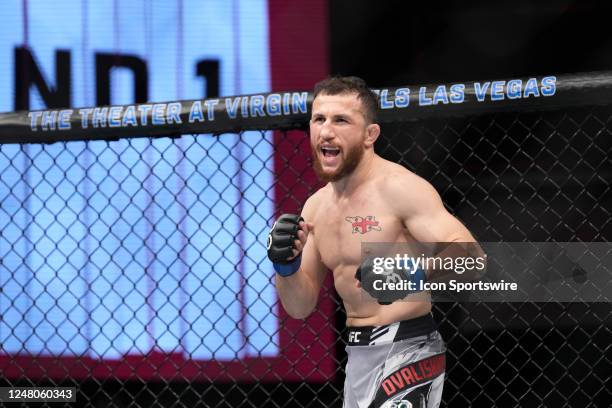 Merab Dvalishvili prepares to fight Petr Yan in their Bantamweight fight during the UFC Fight Night: Yan vs. Dvalishvili event at The Theater at...