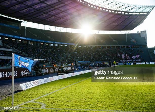 General view of the stadium with the corner flag during the Bundesliga match between Hertha BSC and 1. FSV Mainz 05 at Olympiastadion on March 11,...