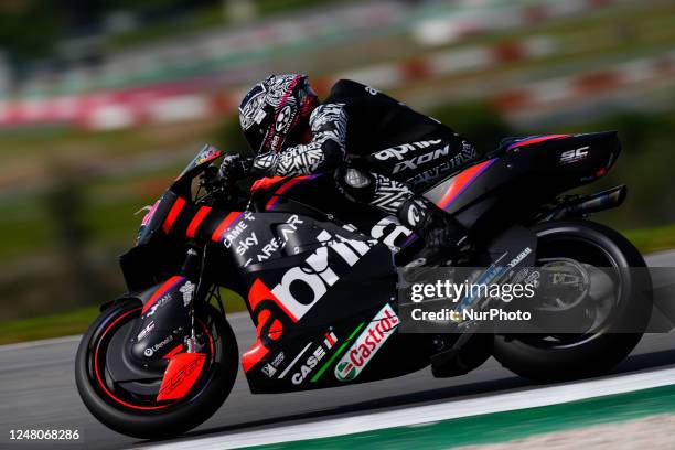 Aleix Espargaro of Spain and Aprilia Racing Aprilia during the Portimao MotoGP Official Test at Portimao Circuit on March 12, 2023 in Portimao,...