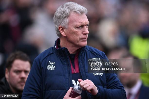 West Ham United's Scottish manager David Moyes looks on ahead of kick-off in the English Premier League football match between West Ham United and...