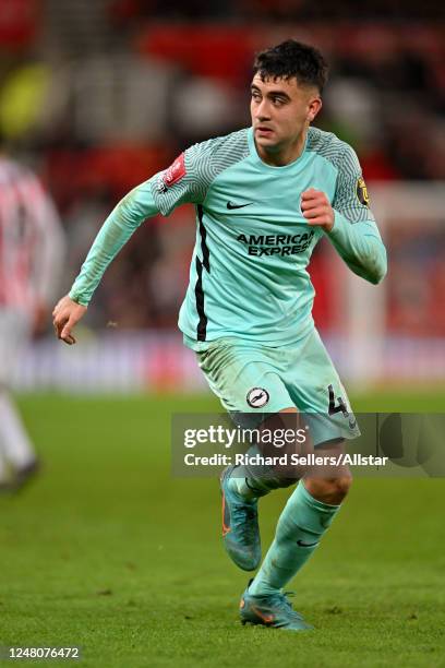 Facundo Buonanotte of Brighton and Hove Albion running during the Emirates FA Cup Fifth Round match between Stoke City and Brighton & Hove Albion at...