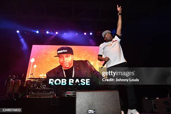 Rob Bradley Rapper Rob Base preforms live on stage during the 2023 Freestyle Explosion ...