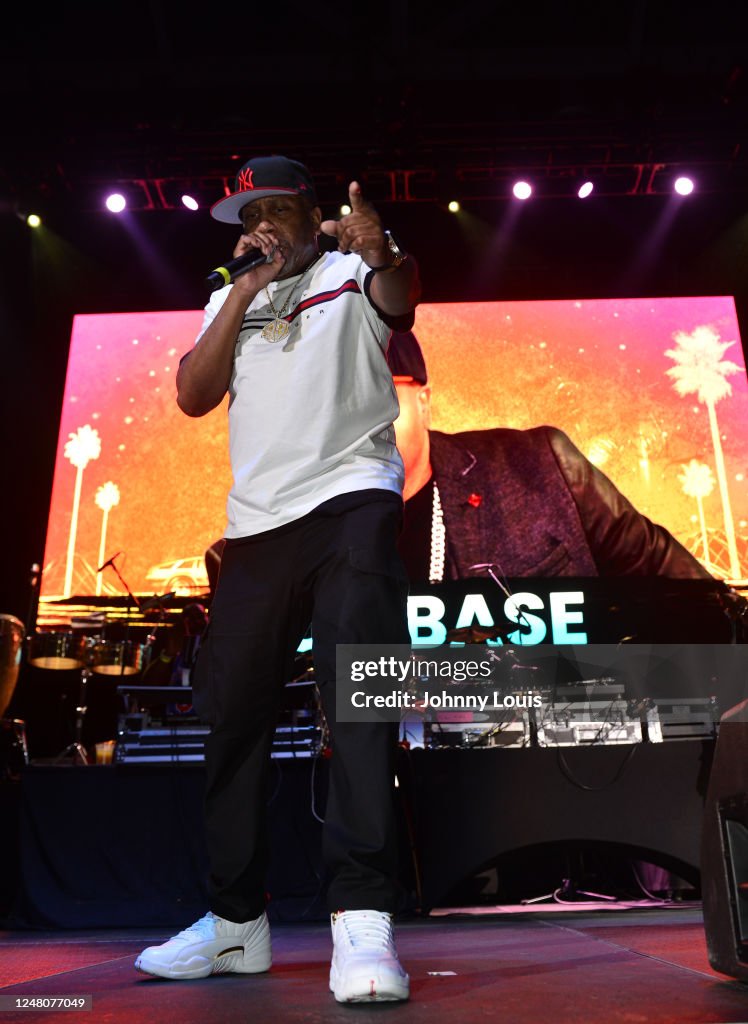 Rob Bradley Rapper Rob Base preforms live on stage during the 2023 Freestyle Explosion ...