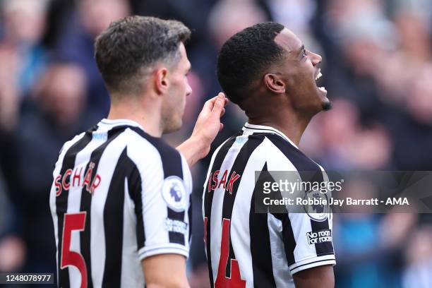 Alexander Isak of Newcastle United celebrates after scoring a goal to make it 1-0 during the Premier League match between Newcastle United and...