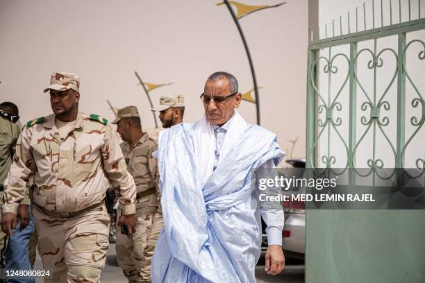 Mauritania's Interior Minister Mohamed Ahmed Ould Mohamed Lemine arrives at the funeral of Mauritanian police officer Mustapha Ould El Khadir Ould...