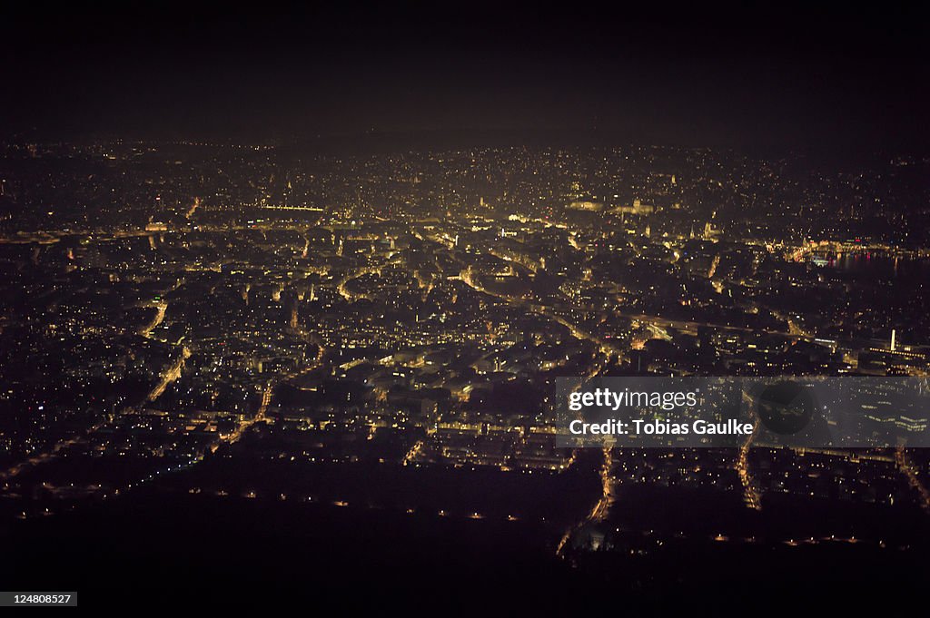 Illuminated streets and houses