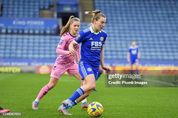 Carrie Jones of Leicester City Women with Jess Park of Everton Women during the Leicester City v Everton FC - Barclays Women's Super League game at...