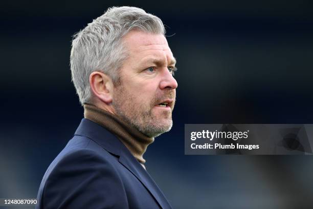 Leicester City Women manager Willie Kirk during the Leicester City v Everton FC - Barclays Women's Super League game at King Power Stadium on March...