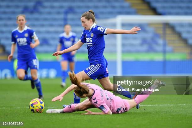 Carrie Jones of Leicester City Women with Karen Holmgaard of Everton Women during the Leicester City v Everton FC - Barclays Women's Super League...