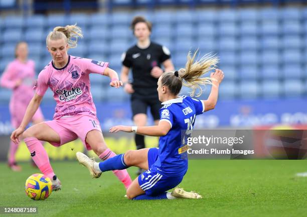 Josie Green of Leicester City Women with Aggie Beever-Jones of Everton Women during the Leicester City v Everton FC - Barclays Women's Super League...