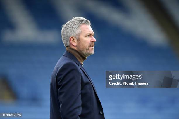 Leicester City Women manager Willie Kirk during the Leicester City v Everton FC - Barclays Women's Super League game at King Power Stadium on March...