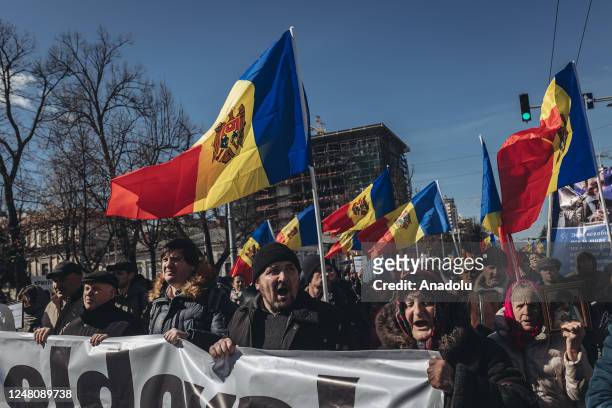 Thousands of people gather for anti-government protests in Moldova's capital Chisinau amid rising cost-of-living on March 12, 2023. The protest was...
