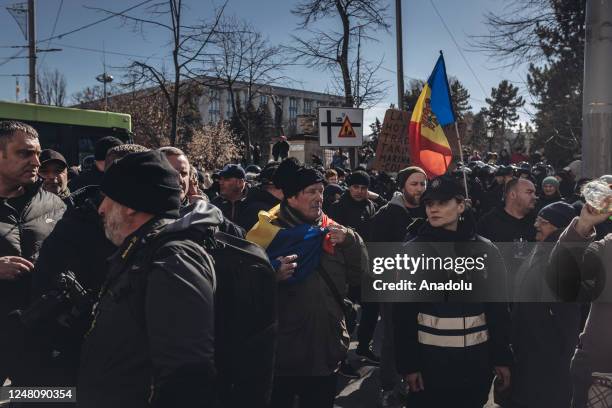 Thousands of people gather for anti-government protests in Moldova's capital Chisinau amid rising cost-of-living on March 12, 2023. The protest was...