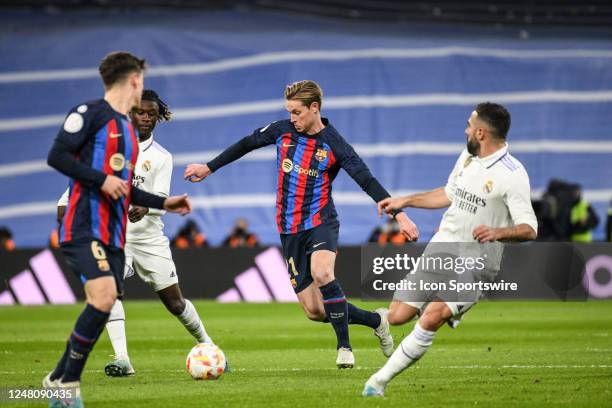 Barcelona Frenkie de Jong passes the ball during the Copa Del Rey match between FC Barcelona and Real Madrid CF on March 2 at Santiago Bernabeu...