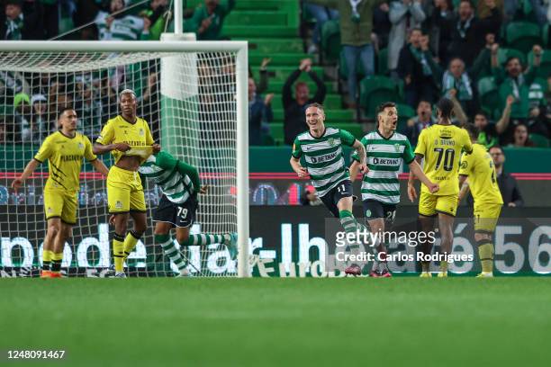 Nuno Santos of Sporting CP celebrates scoring Sporting CP goal during the Liga Portugal Bwin match between Sporting CP and Boavista FC at Estadio...