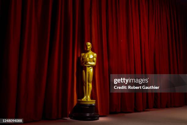 An Oscar statue is seen on the "Champagne Carpet" of the 95th Academy Awards at the Dolby Theater on March 12, 2023 in Hollywood, California.