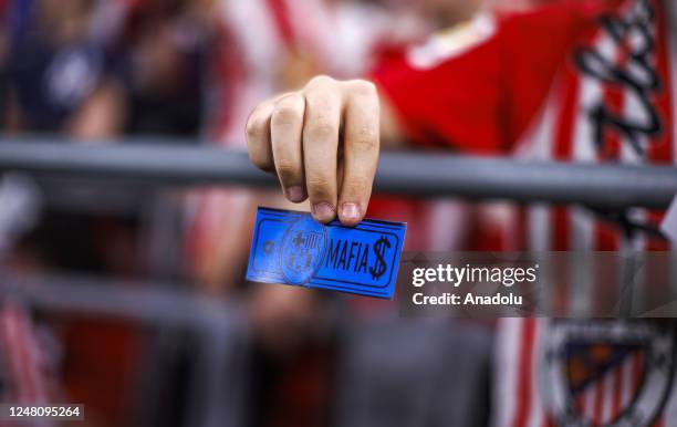 Fans of Athletic Bilbao at tribune during La Liga week 25 match between Athletic Bilbao and Barcelona at San Mames Stadium in Bilbao, Spain on March...