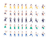 Set of Various people character in different poses. Vector illustration. full length.