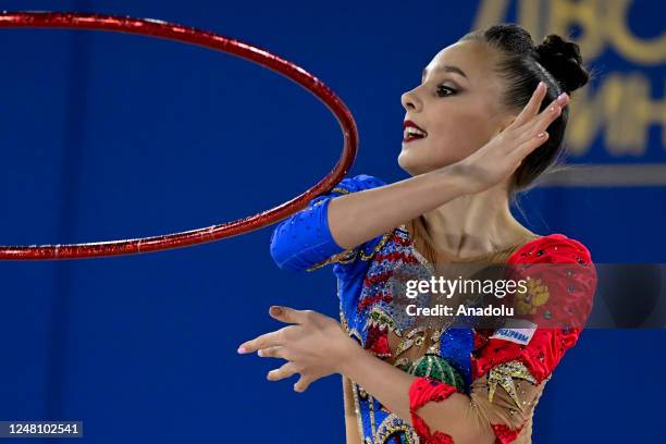 Russian gymnast Maria Borisova performs during Rhythmic Individual category of Alina Kabaeva Gazprom Champions Cup International Rhythmic Gymnastics...