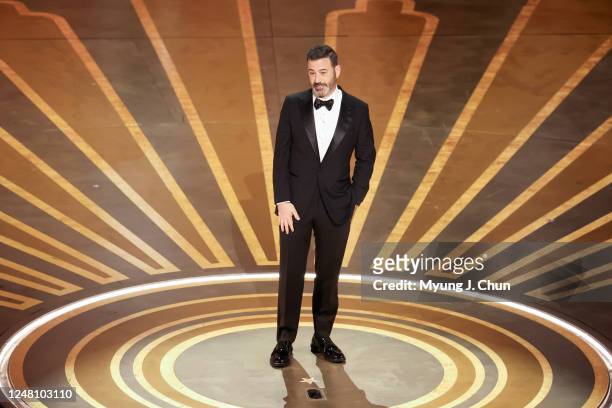 Jimmy Kimmel delivers his opening monologue at the 95th Academy Awards in the Dolby Theatre on March 12, 2023 in Hollywood, California.