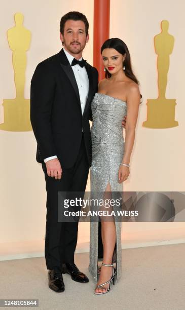 Actor Miles Teller and his wife Keleigh Sperry attend the 95th Annual Academy Awards at the Dolby Theatre in Hollywood, California on March 12, 2023.