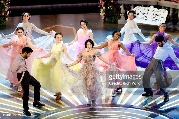 Dancers perform 'Naatu Naatu' from "RRR" onstage at the 95th Annual Academy Awards held at Dolby Theatre on March 12, 2023 in Los Angeles, California.