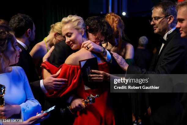 Daniel Roher and Yulia Navalnaya, backstage at the 95th Academy Awards at the Dolby Theatre on March 12, 2023 in Hollywood, California.