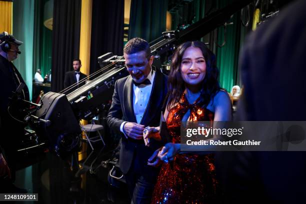 Antonio Banderas and Salma Hayek, backstage at the 95th Academy Awards at the Dolby Theatre on March 12, 2023 in Hollywood, California.