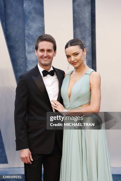 Snap Inc., CEO Evan Spiegel and his wife, Australian model Miranda Kerr, attend the Vanity Fair 95th Oscars Party at the The Wallis Annenberg Center...