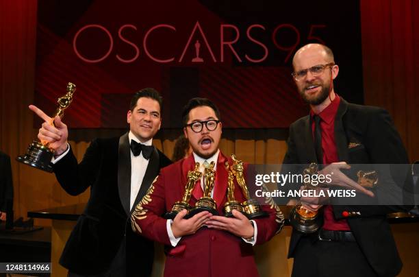 Producer Jonathan Wang , winner of the Oscar for Best Picture for "Everything Everywhere All at Once", US director Daniel Kwan and US director Daniel...