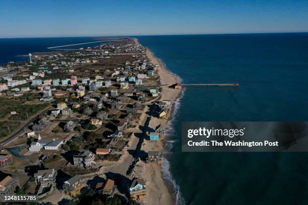 The beach is rapidly eroding along the shoreline adjacent to Ocean Drive on the Outer Banks for North Carolina on January 6 in Rodanthe, NC. Last...