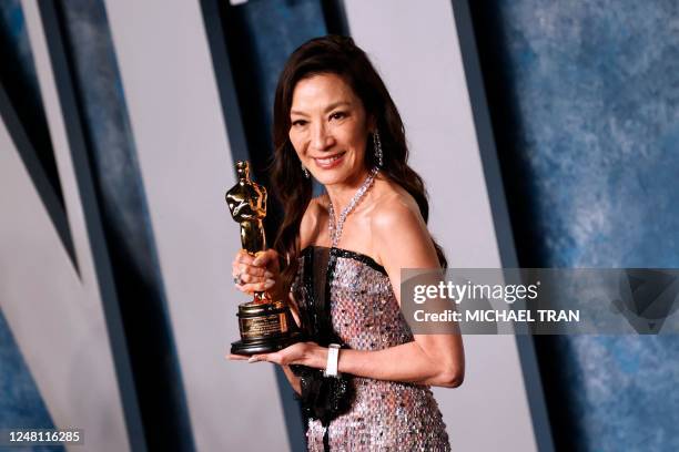 Malaysian actress Michelle Yeoh, winner of the Oscar for Best Actress in a Leading Role for "Everything Everywhere All at Once", attends the Vanity...