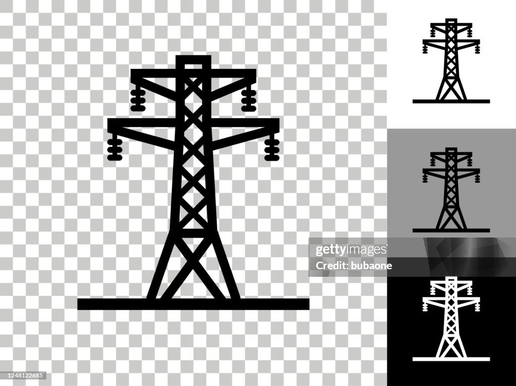 Icono de la torre eléctrica en el fondo transparente del tablero de ajedrez